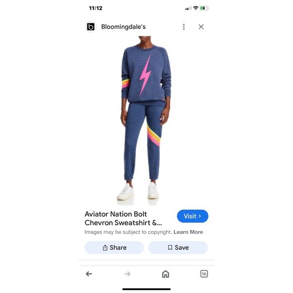 Aviator Nation Wm’s Sz XS Blue Neon Bolt Chevron Crew Neck Sweatshirt - Picture 5 of 7